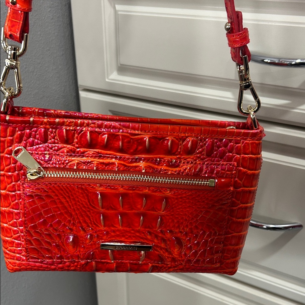 Brahmin Flame Reddish Orange Croc-Embossed Crossbody Bag/Wallet set - Picture 6 of 11
